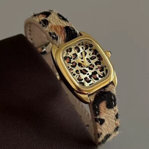 stylish leopard print ladies leather watch