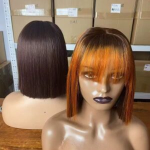 vietnamese fringe bone straight wig – 12 inches